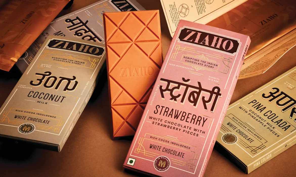 Ziaho, Indian chocolate brand, premium chocolate, best design awards, best design, Strategy, brand strategy, design studio, cacao pairing, Indian typography, chocolate cacao pairings, ingredients, visual language, brand strategy, strategy mandate, creative approach, unique offering, chocolate brand, consumer experience, packaging, Krupa Sheth Kapadia, creative, Karan Tejani,
