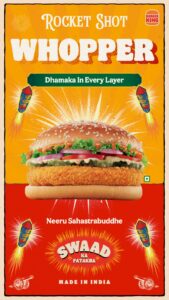 Burger King India, Dhamakedaar, AI-powered campaign, artificial intelligence, AI, Quick service restaurants, QSRs, dhamaka, unique, campaign, flavor bomb, personalized patakha, Ai solutions, flavour explosions, creativity, festive season, free whooper, #BurgerKingSwaadKaPatakha, campaign, microsite, dedicated microsite, advanced Ai technology, personalized dhamaka packaging, memorable experience, Kapil Grover, marketing, chief marketing officer, brand engagement, interactive way, technology first brand, IPL moments, AI driven Diwali, innovation, Anupama Ramaswamy, creative, chief creative officer, Havas creative, Instagram, packaging designs, festive season, social media, social media platforms, 