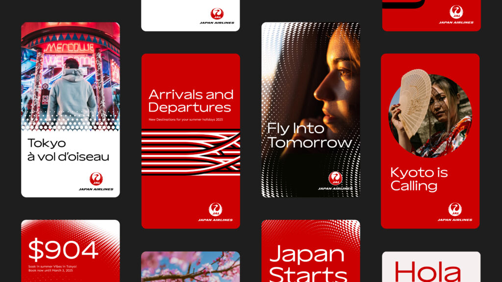 Digital marketing, jellyfish, marketing business, partnership, iconic airlines, Japan Airlines, brand, international marketing, graphic system, flexibility, brand visual identity, visual identity, audiences, brand future, future direction, tradition, unique culture, tone of voice, exceptional experience, hospitality, reliability, design system, graphic elements, brand assets, dot pattern, Japan Airlines, mnemonic device, dynamic pattern, background, logo lockup, digital applications, typography, brand typeface, Aksen, logo, iconography, illustration, brush calligraphy, brand color palette, photography, Minako Kent, International marketing, media, data, tech, creativity, Michael Walsh Kirwan, creative, modernity, David Heasty, design, visual, design element, rich west, creative and experience, tom Kelley, client partner, client management, elaine choi, beth lewis, project director, amy Crowther, brand strategy, Ashley Niedringhaus, content