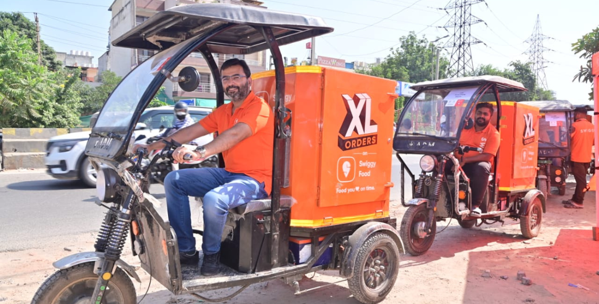swiggy, swiggy xl, ev fleet, bulk order service, food delivery, gurugram, haryana elections, electric vehicles, corporate social responsibility, f&b sector,