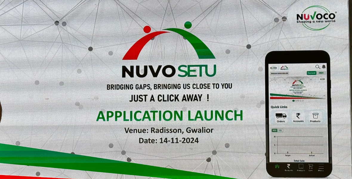 Nuvoco Vistas, Nuvo Setu App, cement industry innovation, digital customer experience, building materials app, real-time order tracking, credit management system, iOS and Android apps, customer-centric solutions, Gwalior launch event, Modern Building Materials, Project DEN, digital transformation in cement, automation in construction, standardisation in operations, Nuvo Nirmaan, digital expense management, NuTEP, SAP Ariba portal, supplier contracts, customer empowerment, seamless ordering experience, mobile app for construction, advanced technology in cement, digital tools for construction, home building guide app, cement supply chain innovation,