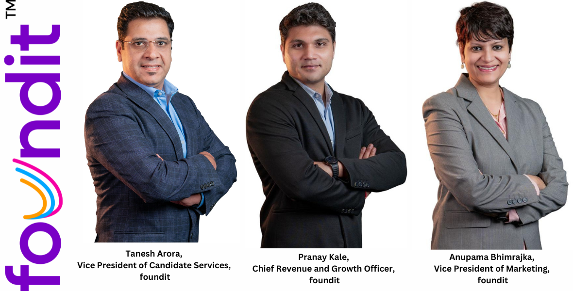 Foundit, Pranay Kale, Anupama Bhimrajka, Tanesh Arora, leadership appointments, growth phase, talent platform, revenue growth, marketing, candidate services, APAC, Middle East, SaaS, IT sales, brand management, business development, strategic planning, operations excellence, talent acquisition, B2C, B2B sectors, executive team, job platform, talent management, leadership growth, Quess company, marketing leadership, talent recruitment, sales leadership, business operations, consumer marketing, global advertising agencies, corporate leadership roles, business expansion,