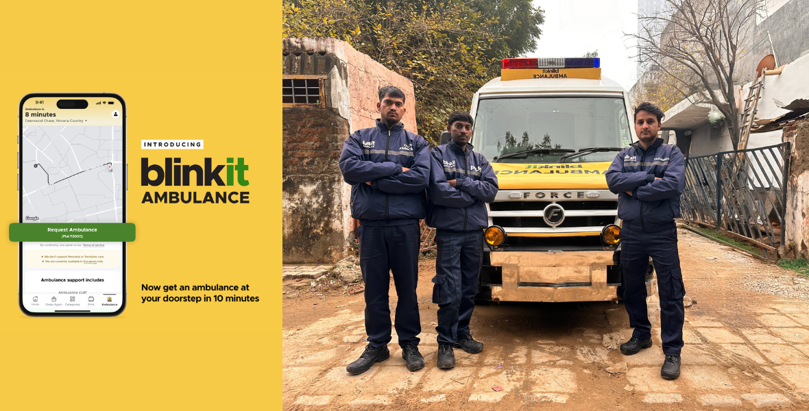 Blinkit, ambulance service, life-saving equipment, emergency response, Basic Life Support, BLS ambulance, Gurugram, healthcare service, affordable ambulance, medical service, emergency medicine, Blinkit app, saving lives, paramedic service, trained staff, ambulance booking, healthcare innovation, emergency support, urban healthcare, ambulance launch, emergency medical services, quick ambulance, healthcare solutions, mobile ambulance service, fast ambulance service, healthcare access, ambulance expansion,