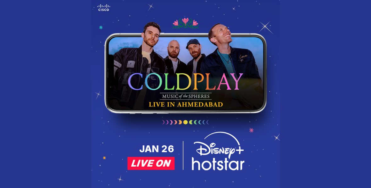 Coldplay, Music of the Spheres, Disney+ Hotstar, live streaming, concert live stream, Ahmedabad performance, Republic Day concert, exclusive access, behind-the-scenes, JioStar, Sanjog Gupta, Chris Martin, global music tour, highest-grossing rock tour, live performance India, immersive concert experience, entertainment platform, exclusive fan engagement, technology in entertainment, Cisco partnership, Coldplay tour India, live streaming platform, digital entertainment, music and sustainability, immersive streaming, premium concert access, live music experience,
