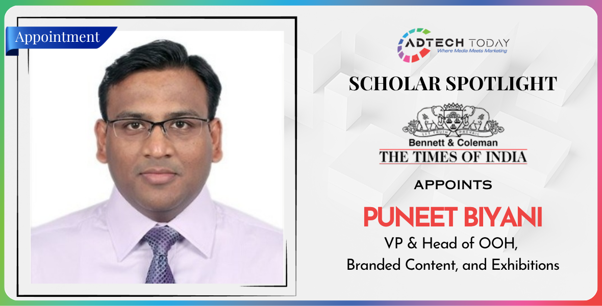 Puneet Biyani, BCCL, Times of India, Vice President BCCL, Head of OOH BCCL, Branded Content BCCL, Exhibitions Response BCCL, Lemma Tech, AdTech Startup, Times OOH, Goldman Sachs, PwC, Chartered Accountant, Harvard Business School, ExEd GMP, Business Strategy, Digital OOH, TV and Digital Integration, Business Operations APAC, APAC Region Marketing, Media Leadership, Strategic Partnerships BCCL, P&L Management, M&A Strategy, Business Planning, Fund Raising, Process Automation, Indian Media Industry, Advertising and Exhibitions, Content Strategy BCCL, OOH Advertising India,