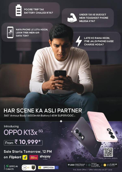 OPPO K13x 5G, Flipkart smartphone launch, Gen Z marketing, Har Scene Ka Asli Partner, OPPO India, SW Network campaign, smartphone durability, Gen Z influencers, meme marketing, digital marketing campaign, youth marketing India, creator-led campaign, experiential marketing, mobile phone launch India, OPPO campaign 2025, tech for Gen Z, culture-first advertising, smartphone for students, battery life smartphone, rugged smartphone India,