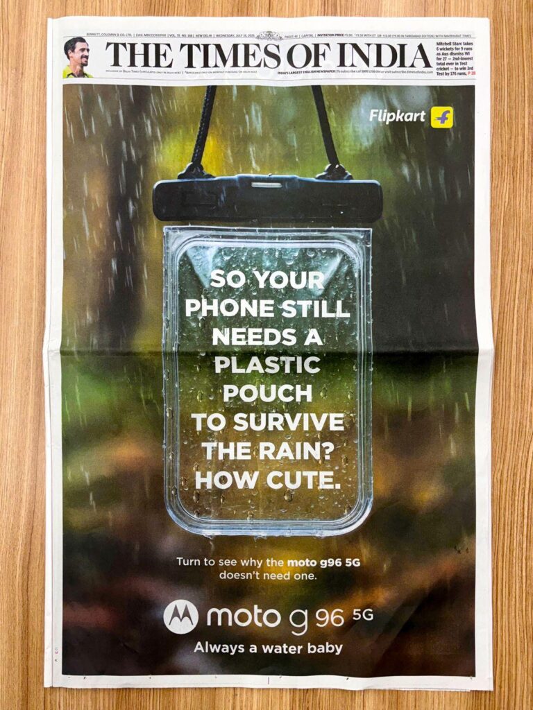 SW Network’s creative campaign for Moto G96 showcases its waterproof features with witty billboards and monsoon-themed visuals across India