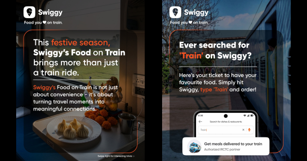 Swiggy Food on Train delivering regional and festive meals like Malvani fish curry, Kerala Sadya, Gujarati thalis, and Rajasthani delicacies directly to passengers’ seats across Indian railway stations