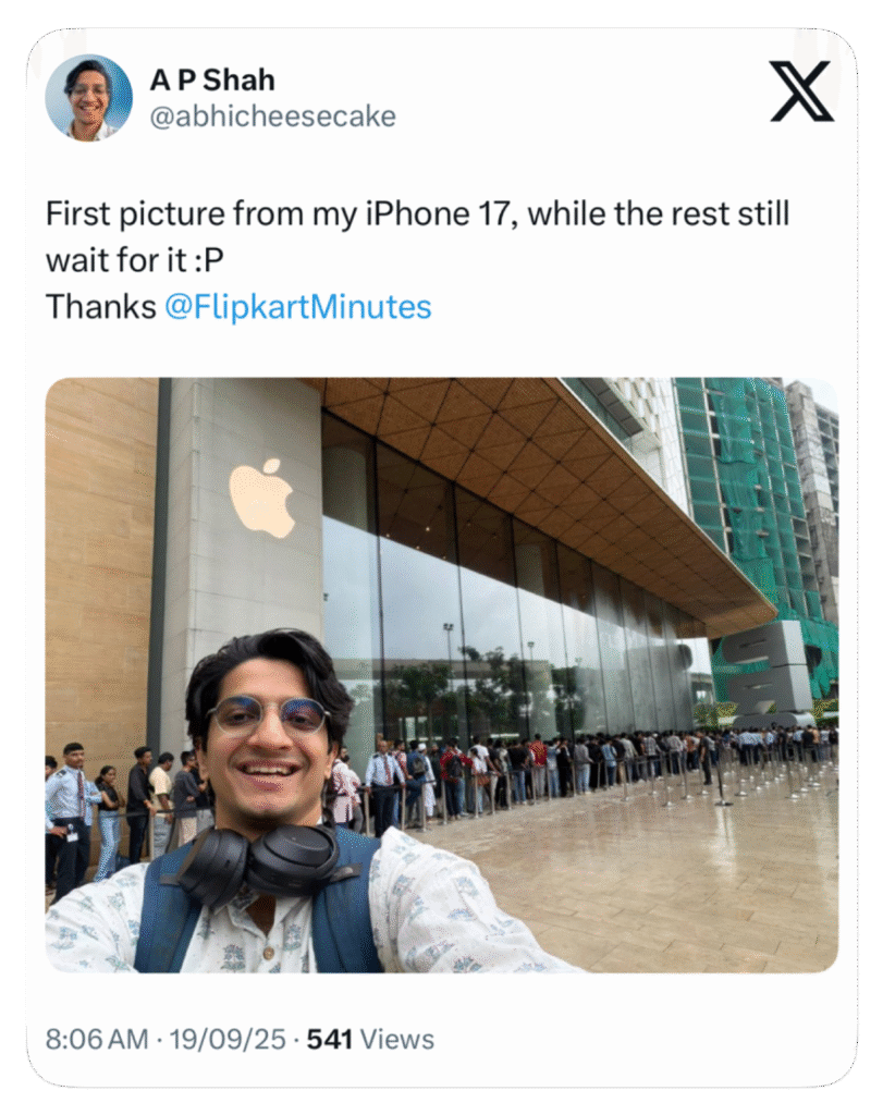 Flipkart Minutes delivers iPhone 17 within minutes of launch and turns it into a live billboard ad outside the Apple Store