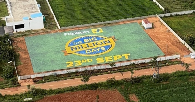 Flipkart Big Billion Days transforms farmlands near Bengaluru and Kanpur airports into giant crop-circle formations for OOH campaign