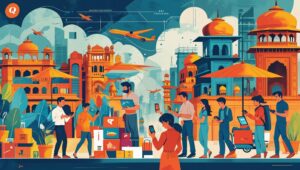 AI-generated illustration of Quick Commerce 2025, showing fast delivery, technology, and customer interaction,