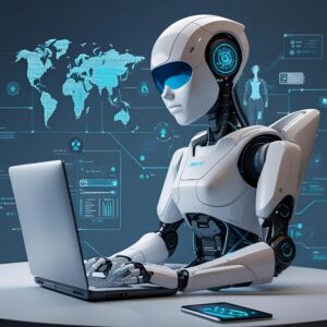 Illustrations depicting Agentic AI in action, showing autonomous systems managing marketing campaigns, personalization, and decision-making across industries,