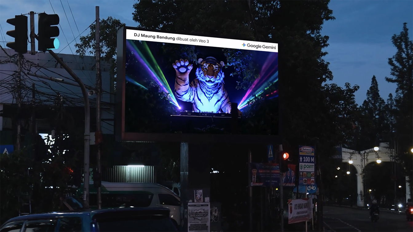 AI-powered “see-through” billboard campaign launched by DDB Singapore, Superson, Google Indonesia, and Hagia Labs using Veo 3 technology