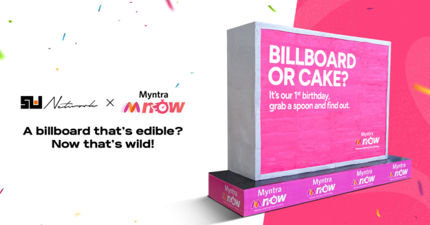 A 6-foot edible billboard created by Sociowash for Myntra M-Now’s 1st birthday, installed at Maxus Mall Borivali, designed to resemble a real billboard and surprise mall visitors when they discover it is entirely made of cake