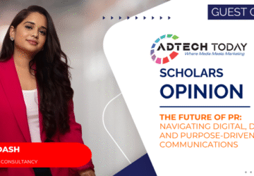 Illustration showing the evolution of public relations with AI, data, and purpose driving modern communication strategies,