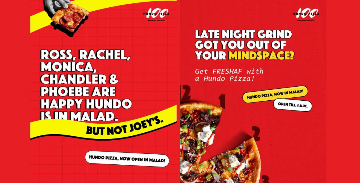 Hundo pizza, admatazz, campaign, pizza chains, hyperlocal marketing, marketing campaign, hyperlocal targeting, malad, personalized touch, localized, awareness, hyperlocal campaign, memorable, tone of voice, communication, digital platforms, social media, paid media, offline media, flyers, yash Chandiramani, strategist, Kabir Moorjani, artwork, expansion spree, offline mediums, online mediums, buzz