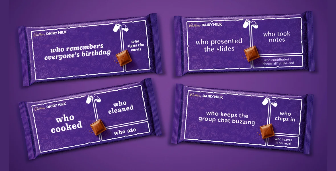 Cadbury, Dairy Milk, Made to Share, generosity, VCCP, limited edition chocolate, sharing chocolate, kindness, campaign, brand platform, family, friends, packaging design, out of home advertising, social media campaign, retail strategy, TV campaign, YouTube campaign, VOD, UK, Ogilvy, Bulletproof, Publicis Media, Girl&Bear, Elise Burditt, chocolate sharing, generosity campaign, holiday booking, everyday acts of kindness, chocolate gift, Cadbury campaign,