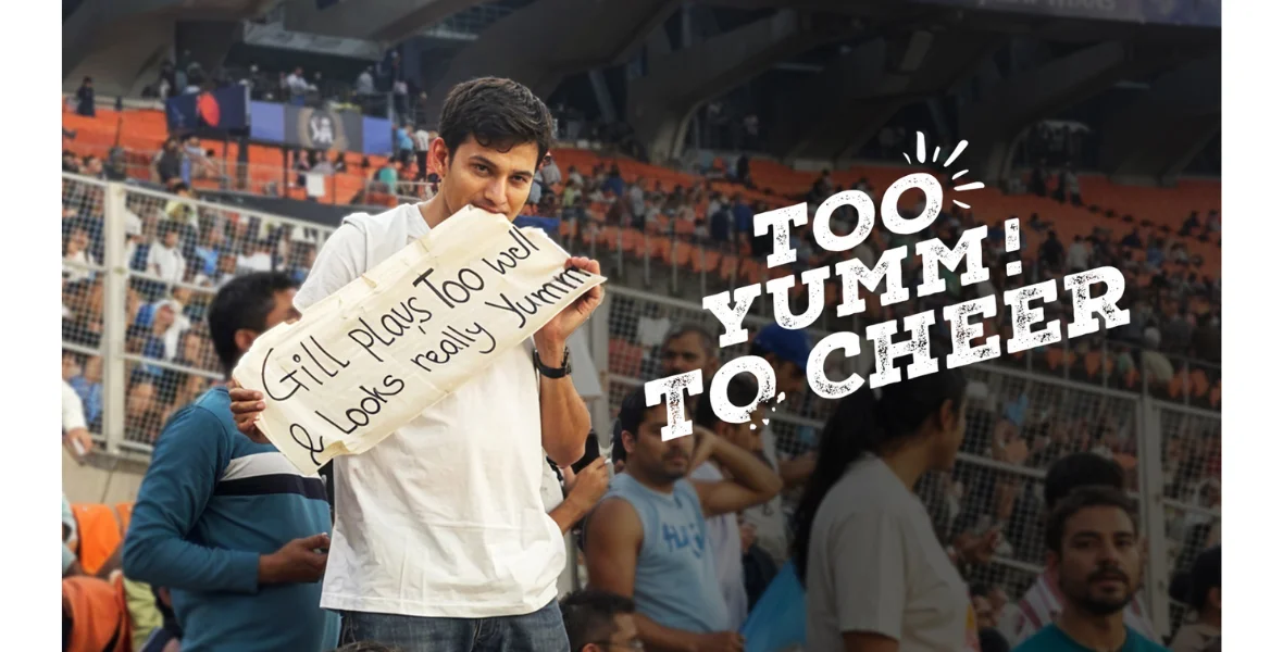 too yumm, fcb kinnect, edible cheer signs, too yumm to cheer campaign, cricket marketing, indian snack brand, guiltfree industries, rpsg fmcg, yogesh tewari, rohan mehta, neville shah, edible advertising, match-day slogans, fan engagement, sports marketing campaign, challenger brand india, desi jugaad, stadium marketing, edible ink, snack disguised as cheer sign, innovative advertising india, viral cricket campaign, too yumm chips, fan-driven marketing, indian cricket fans, snack innovation india,