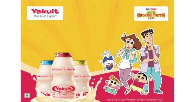 Shin chan with Yakult branding promoting gut health awareness for children across TV, digital, and on-ground activations in India