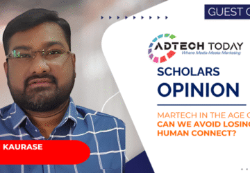 Illustration of AI assisting marketers with data-driven campaigns while humans guide creative storytelling and emotional brand engagement,