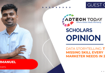 Illustration of a marketer turning charts and performance data into a narrative-style presentation,